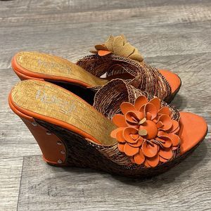 Refresh Womens Wedges Heels Sandal Flower Orange Size 7.5